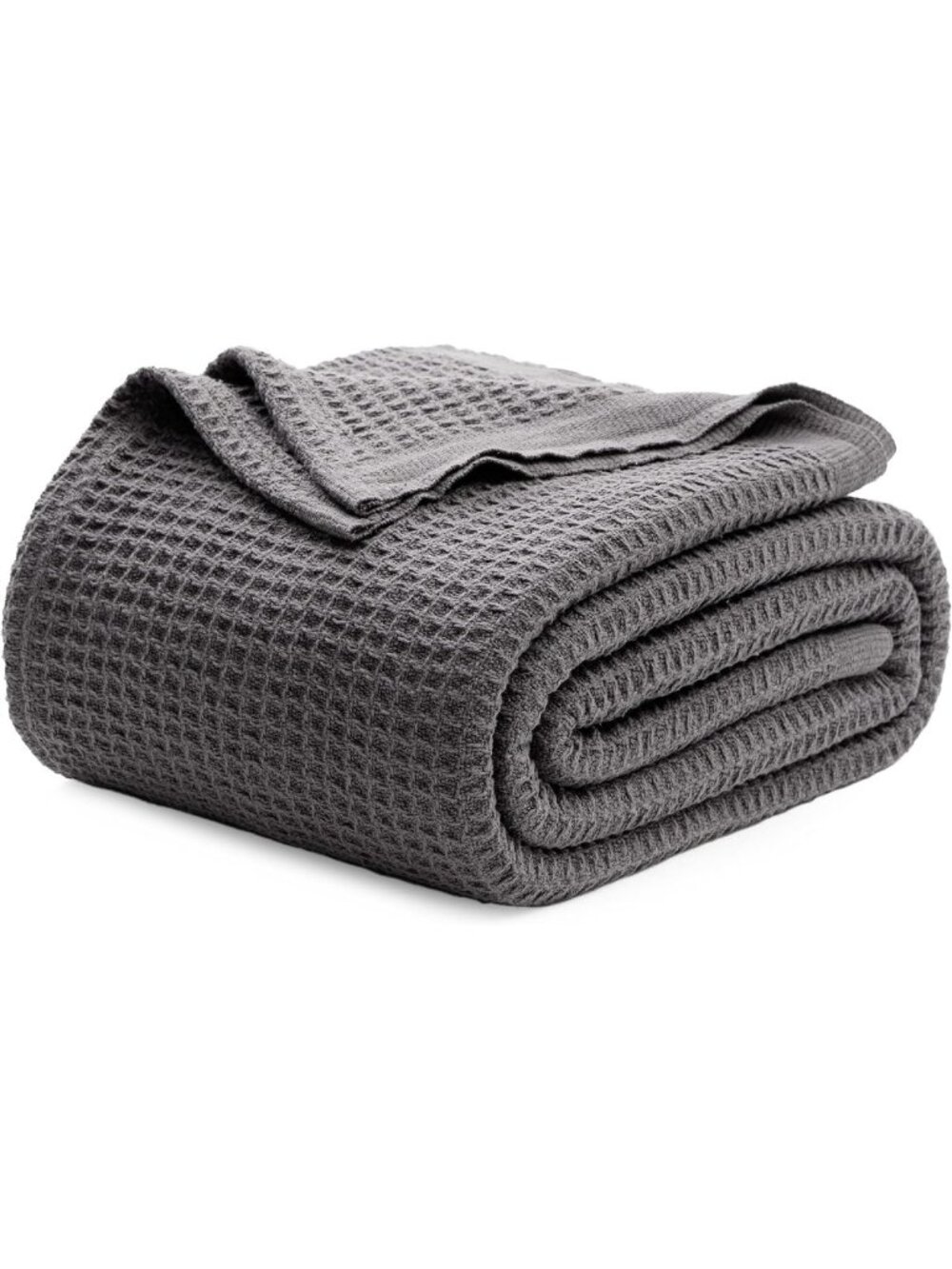 Cozy King Size 100% Cotton Waffle Weave Blanket, Dark Grey, Soft & Stylish
